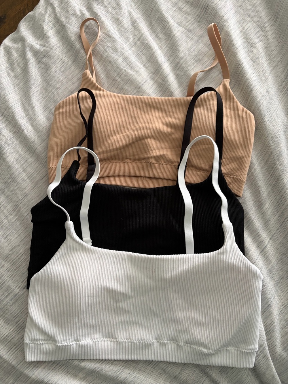 Aerie Ribbed Cami Bra Trio - White, Black & Nude 3 pack